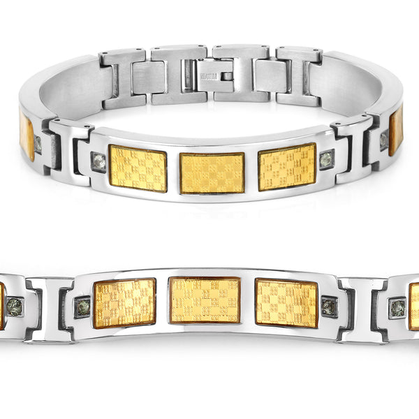 Mens Titanium Bracelet, Titanium Mens Bracelet with Gold Plated Steel Inlay, 0.48ctw. Natural Green Sapphire Rounds