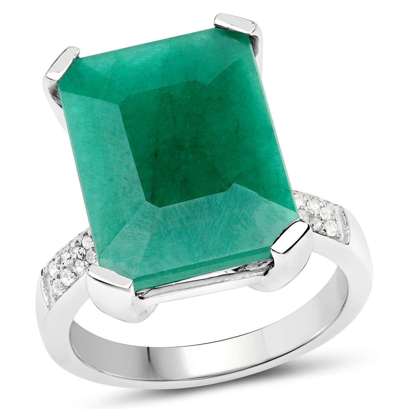 7.66 Carat Dyed Emerald And White Topaz .925 Sterling Silver Ring