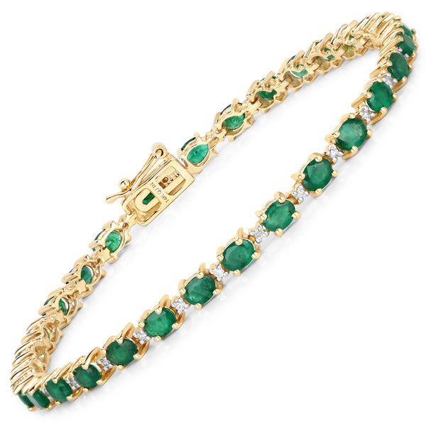 4.74 Carat Genuine Zambian Emerald and White Diamond 14K Yellow Gold Bracelet