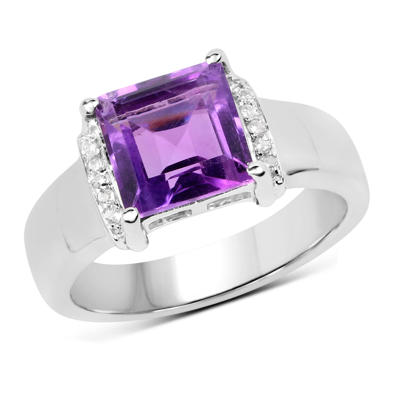 2.55 Carat Genuine Amethyst and White Topaz .925 Sterling Silver Ring