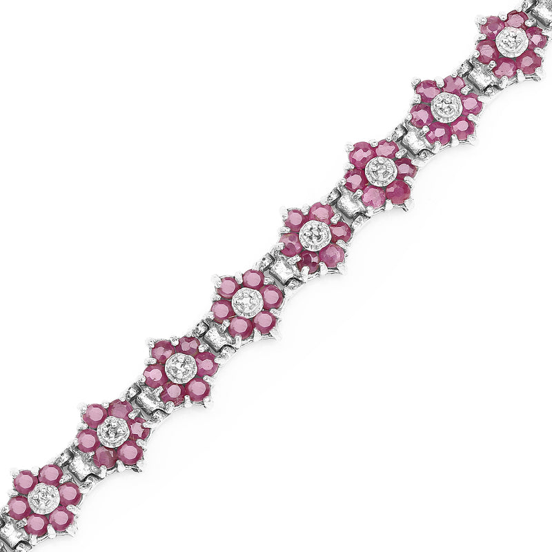 7.00 Carat Genuine Ruby and White Diamond .925 Sterling Silver Bracelet