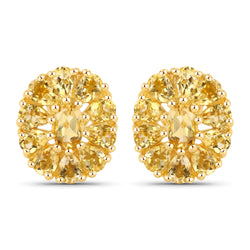 18K Yellow Gold Plated 4.06 Carat Genuine Citrine .925 Sterling Silver Earrings