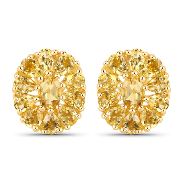 18K Yellow Gold Plated 4.06 Carat Genuine Citrine .925 Sterling Silver Earrings