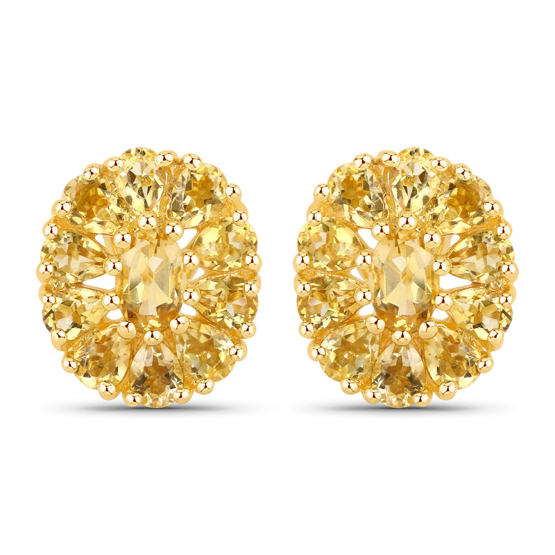 18K Yellow Gold Plated 4.06 Carat Genuine Citrine .925 Sterling Silver Earrings