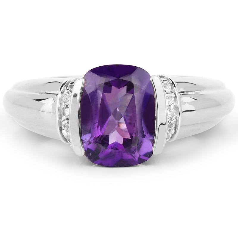 1.52 Carat Genuine Amethyst and White Topaz .925 Sterling Silver Ring