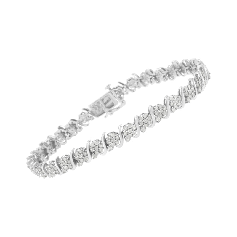.925 Sterling Silver Diamond Floral Cluster Link Bracelet (2 3/4 cttw, I-J Color, I3 Clarity) - Size 7.25"