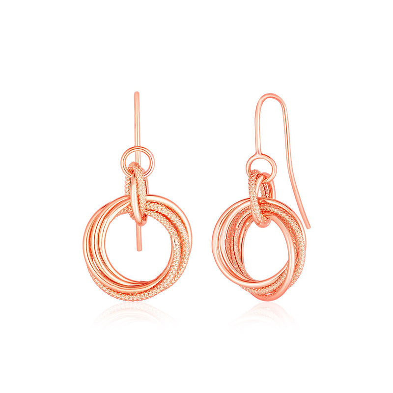 14k Rose Gold Earrings with Interlocking Circle Dangles