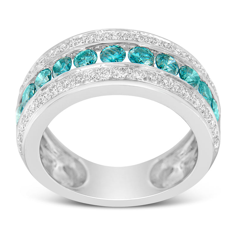 14k White Gold 1 1/2ct TDW Treated Blue Round Diamond Modern Band Ring(H-I SI1-SI2)