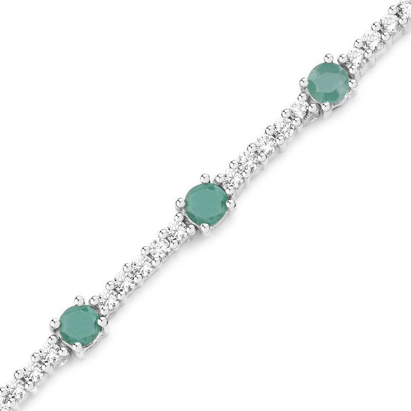 5.69 Carat Genuine Emerald and White Zircon .925 Sterling Silver Bracelet