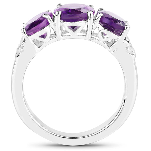 4.14 Carat Genuine  Amethyst and White Topaz .925 Sterling Silver Ring
