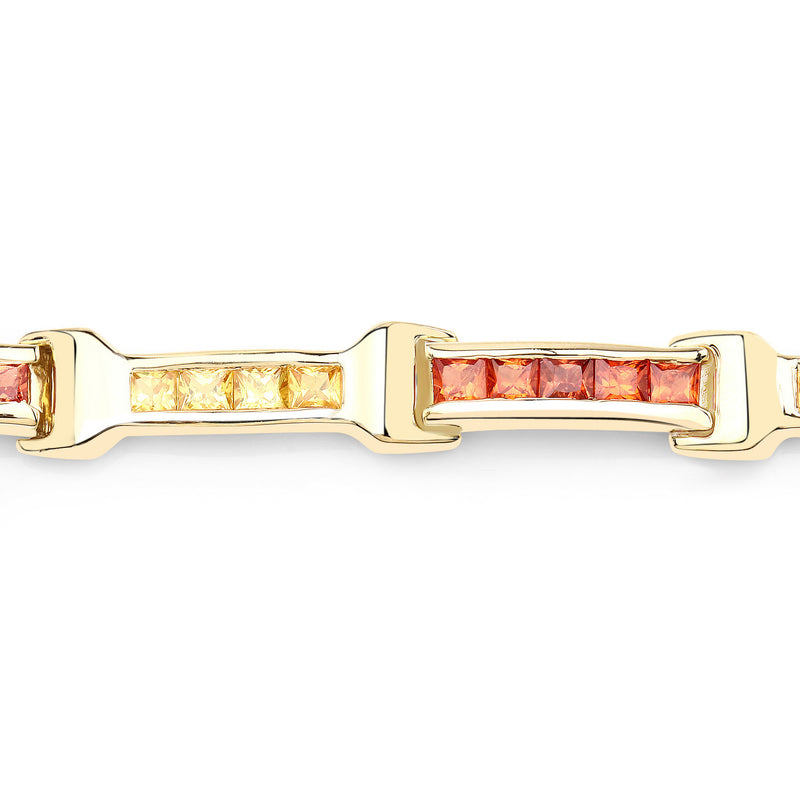 6.48 Carat Genuine Orange Sapphire and Yellow Sapphire .925 Sterling Silver Bracelet