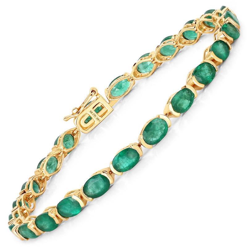 10.56 Carat Genuine Zambian Emerald 14K Yellow Gold Bracelet