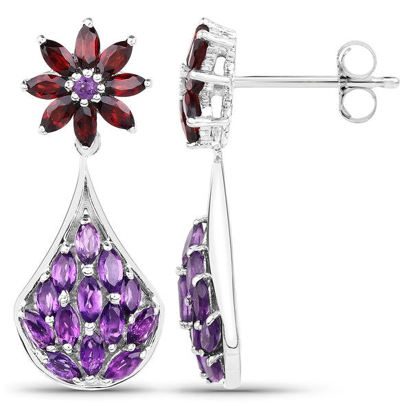 3.80 Carat Genuine Amethyst, Garnet and Amethyst .925 Sterling Silver Earrings