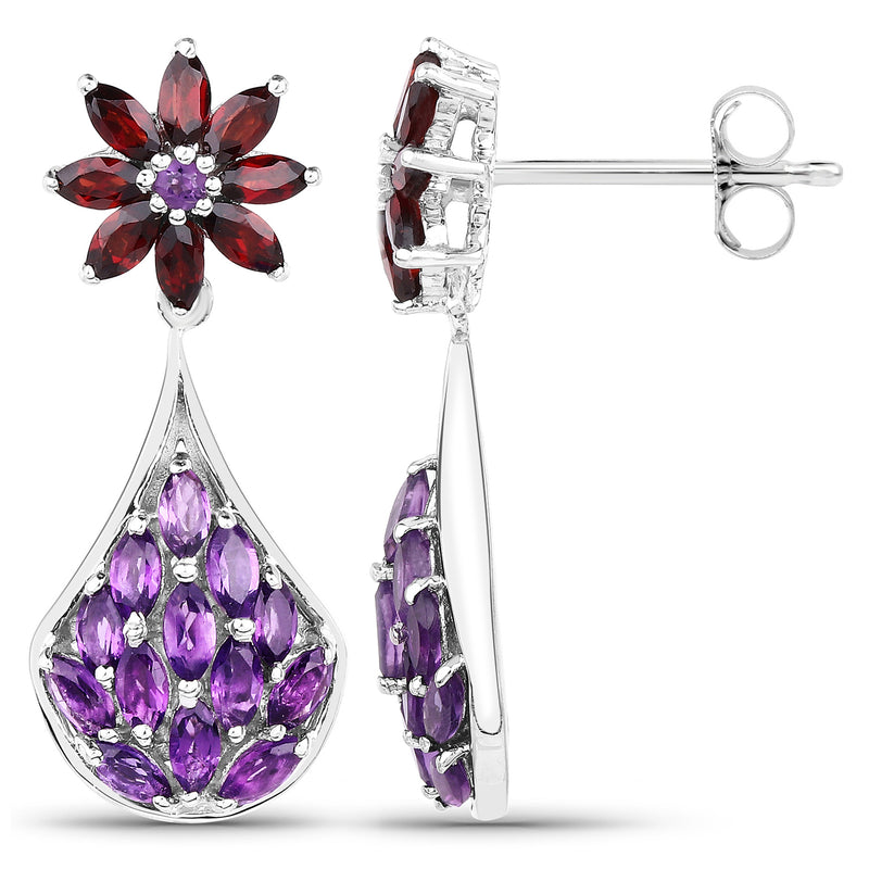 3.80 Carat Genuine Amethyst, Garnet and Amethyst .925 Sterling Silver Earrings