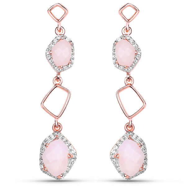 18K Rose Gold Plated 3.13 Carat Genuine Pink Opal and White Topaz .925 Sterling Silver Earrings