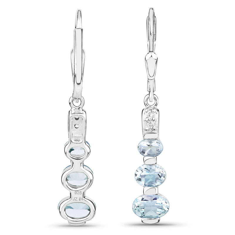 1.74 Carat Genuine Aquamarine and White Topaz .925 Sterling Silver Earrings