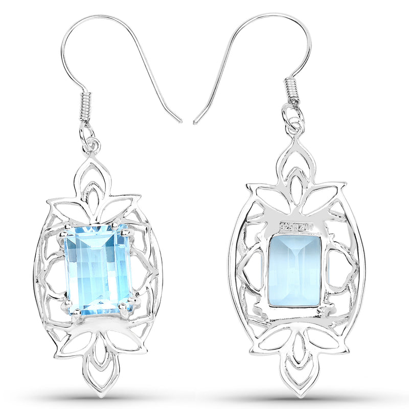 15.02 Carat Genuine Blue Topaz .925 Sterling Silver Earrings