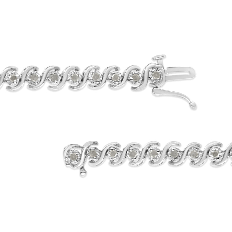 .925 Sterling Silver 1.0 Cttw Round Miracle-Set Diamond 7" Tennis Bracelet (I-J Color, I3 Clarity)