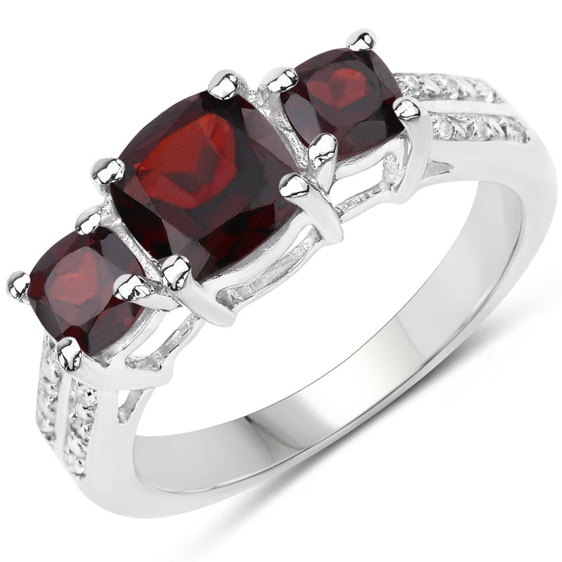 1.92 Carat Genuine Garnet and White Topaz .925 Sterling Silver Ring