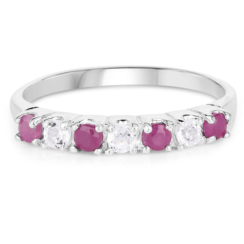 0.51 Carat Genuine Ruby and White Topaz .925 Sterling Silver Ring