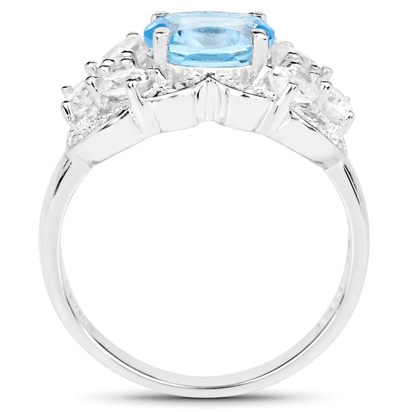 3.20 Carat Genuine Blue Topaz and White Zircon .925 Sterling Silver Ring