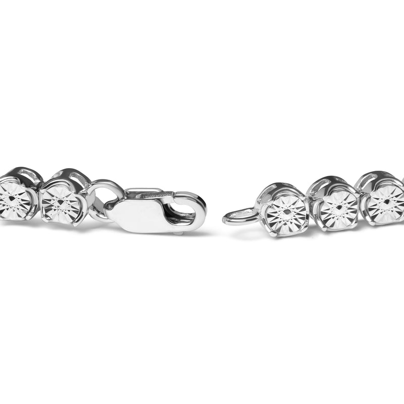 .925 Sterling Silver 1/10 Cttw Miracle Set Diamond and Bead Link 7.25" Tennis Bracelet (I-J Color, I2-I3 Clarity)