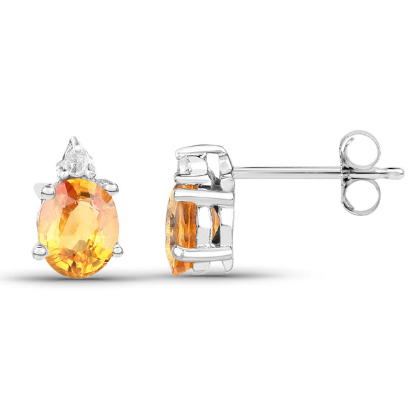 0.78 Carat Genuine Yellow Sapphire and White Diamond .925 Sterling Silver Earrings