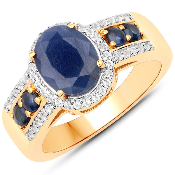 2.97 Carat Genuine Blue Sapphire and White Topaz .925 Sterling Silver Ring