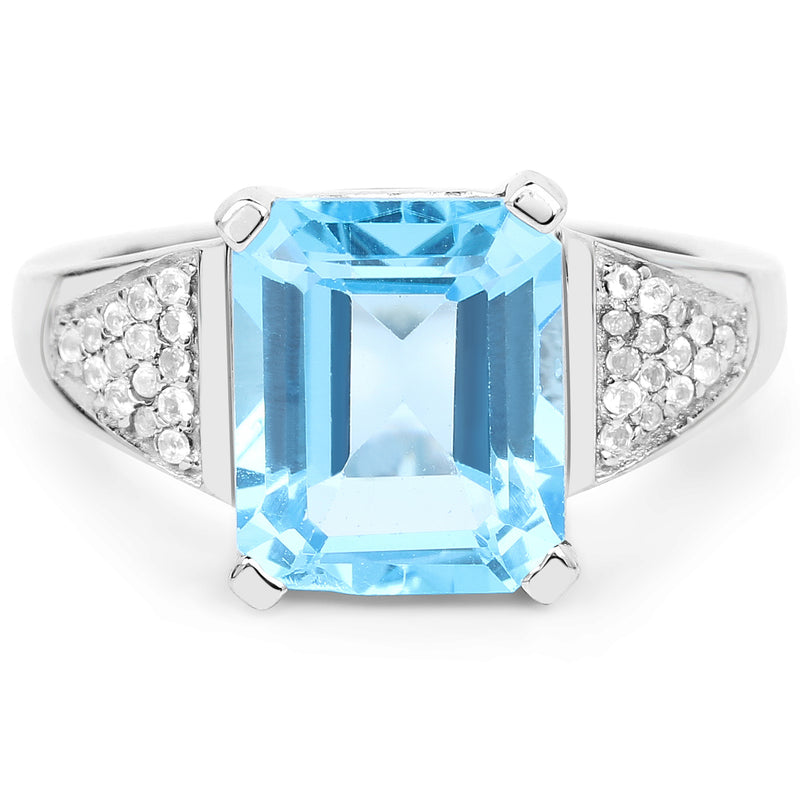 5.75 Carat Genuine Swiss Blue Topaz and White Topaz .925 Sterling Silver Ring