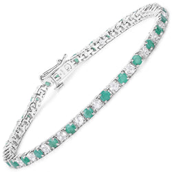 5.77 Carat Genuine Emerald and White Topaz .925 Sterling Silver Bracelet