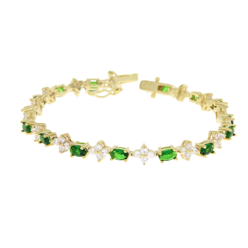 Simulated Emerald Tennis Bracelet Sterling Silver