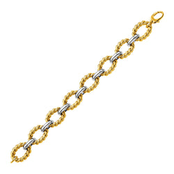 14k Two Tone Gold Textured Oval Link Bracelet