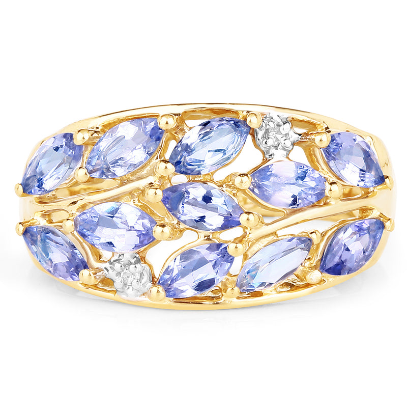 14K Yellow Gold Plated 1.56 Carat Genuine Tanzanite and White Topaz .925 Sterling Silver Ring