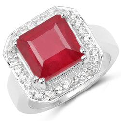 6.36 Carat Glass Filled Ruby and White Topaz .925 Sterling Silver Ring