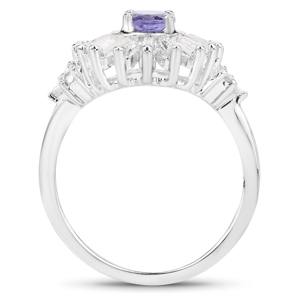 2.01 Carat Genuine Tanzanite and White Topaz .925 Sterling Silver Ring
