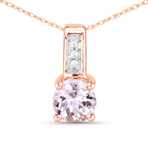 1.08 Carat Genuine Kunzite and White Zircon 10K Rose Gold Pendant