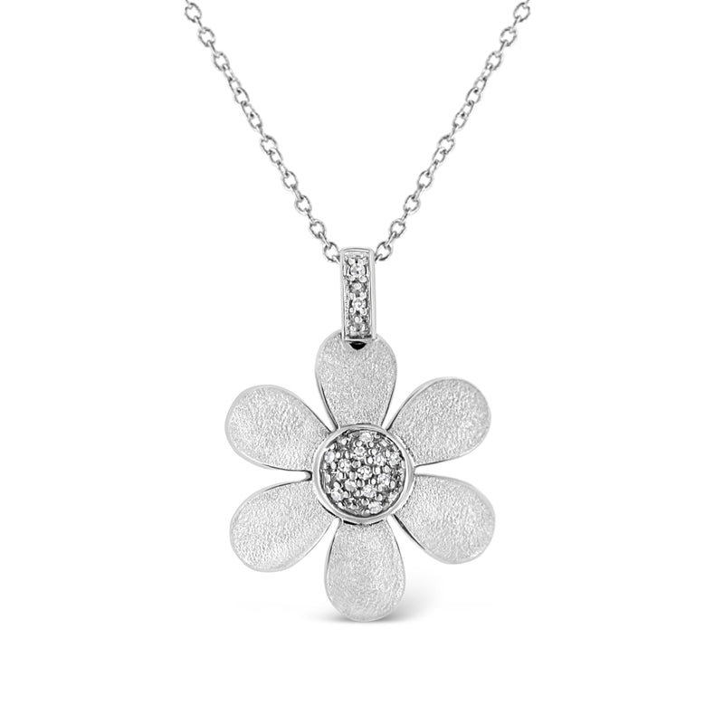 .925 Sterling Silver Pave-Set Diamond Accent Flower 18" Pendant Necklace (I-J Color, I1-I2 Clarity)