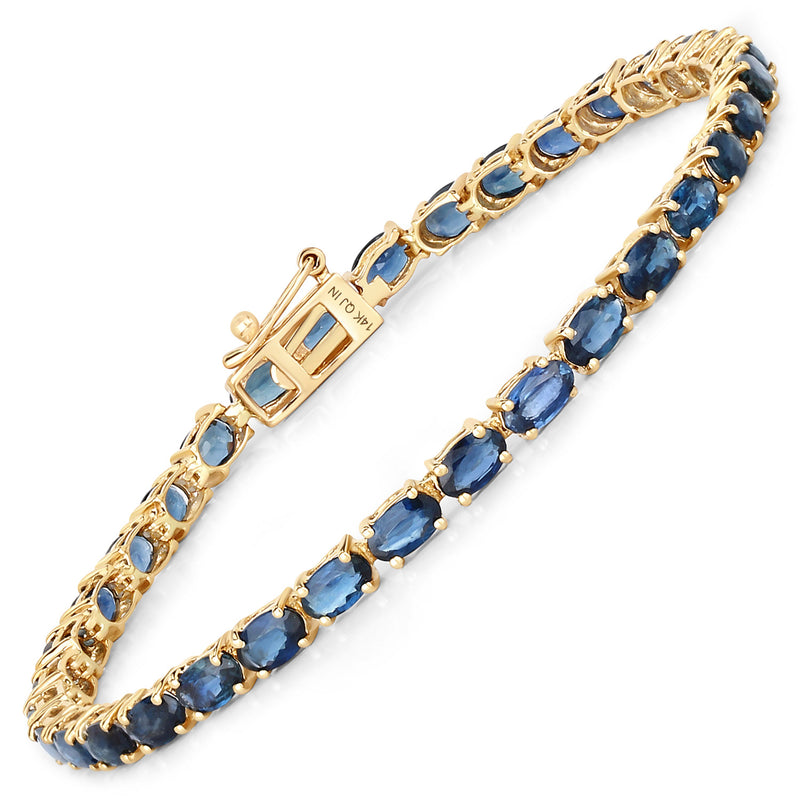 7.48 Carat Genuine Blue Sapphire 14K Yellow Gold Bracelet