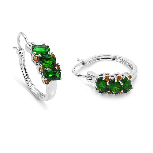 3.06 Carat Genuine Chrome Diopside & Citrine .925 Sterling Silver Earrings