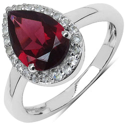 2.24 Carat Genuine Rhodolite & White Topaz .925 Sterling Silver Ring