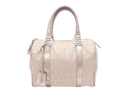Fendi FENDI Handbag Zucchino Gold Gray Canvas Leather Ladies