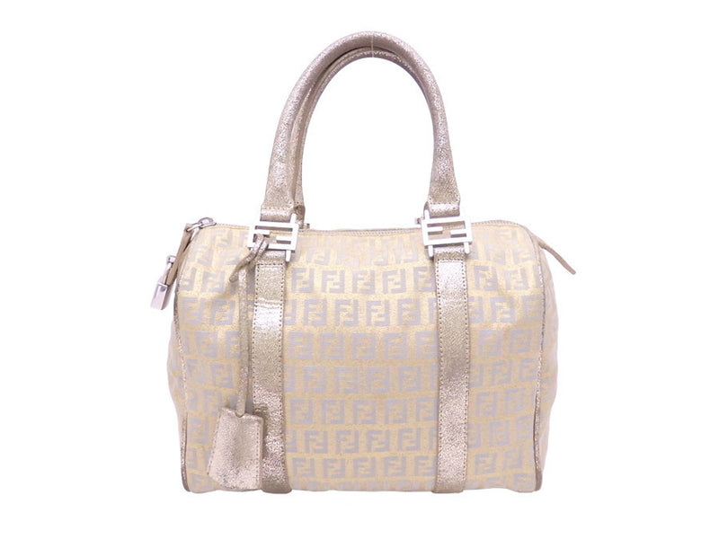 Fendi FENDI Handbag Zucchino Gold Gray Canvas Leather Ladies