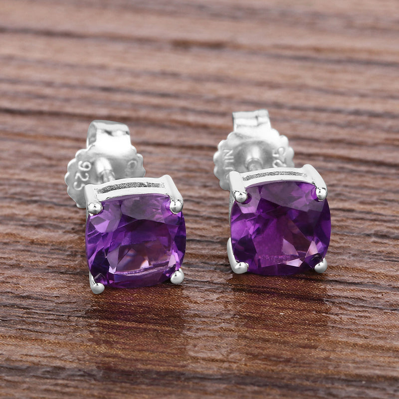 18K White Gold Plated 2.30 Carat Genuine Amethyst .925 Sterling Silver Earrings