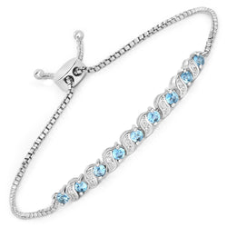 1.16 Carat Genuine Swiss Blue Topaz and White Topaz .925 Sterling Silver Bracelet