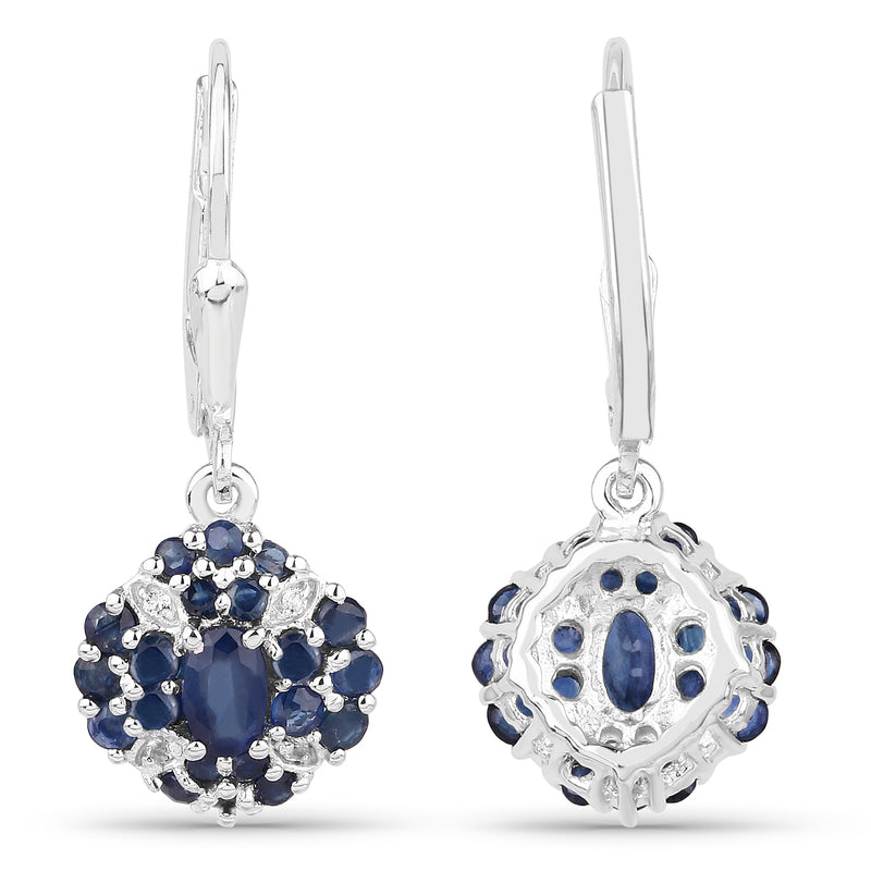 1.54 Carat Genuine Blue Sapphire & White Topaz .925 Sterling Silver Earrings