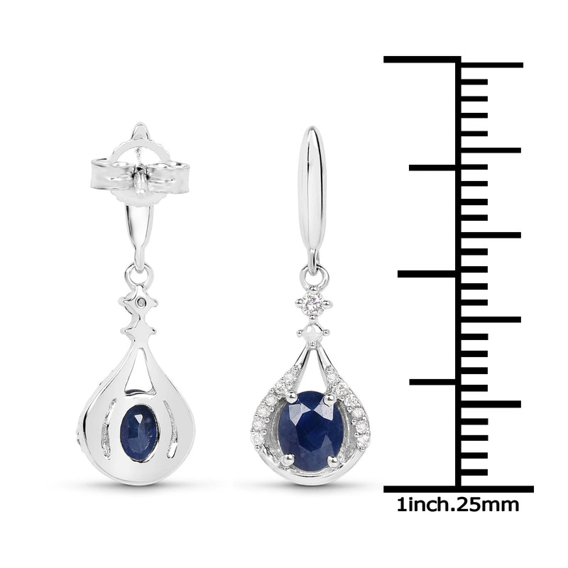 0.86 Carat Genuine Blue Sapphire and White Diamond 14K White Gold Earrings