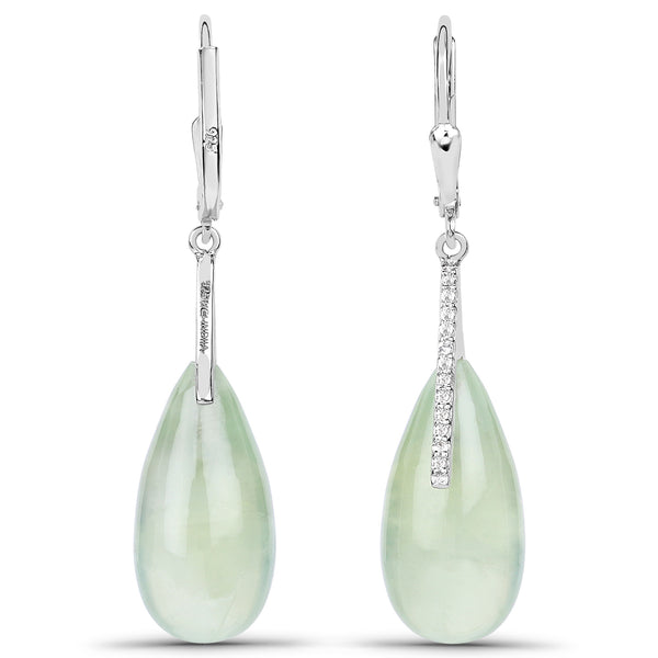 31.12 Carat Genuine Prehnite and White Topaz .925 Sterling Silver Earrings