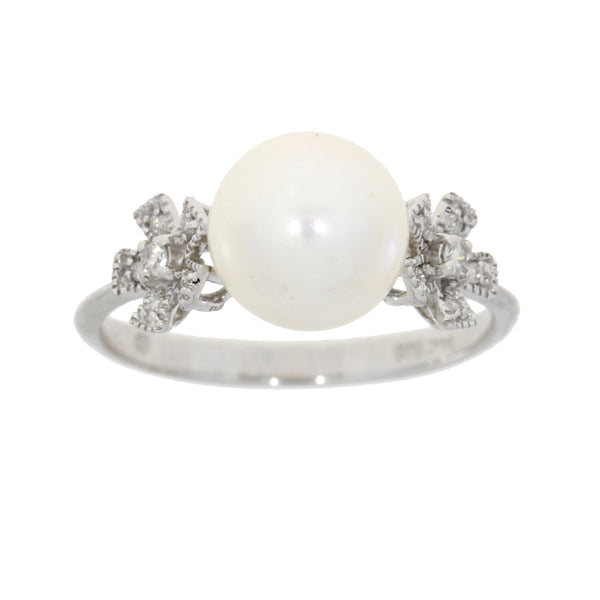 .08ct Fresh Water Pearl Diamond Ring 14KT White Gold