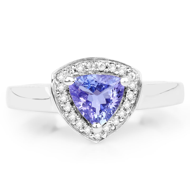 0.87 Carat Genuine Tanzanite and White Topaz .925 Sterling Silver Ring