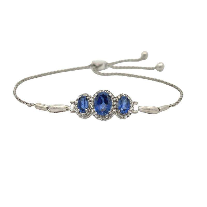 3.10ct Created Sapphire Bolo Brac Sterling Silver